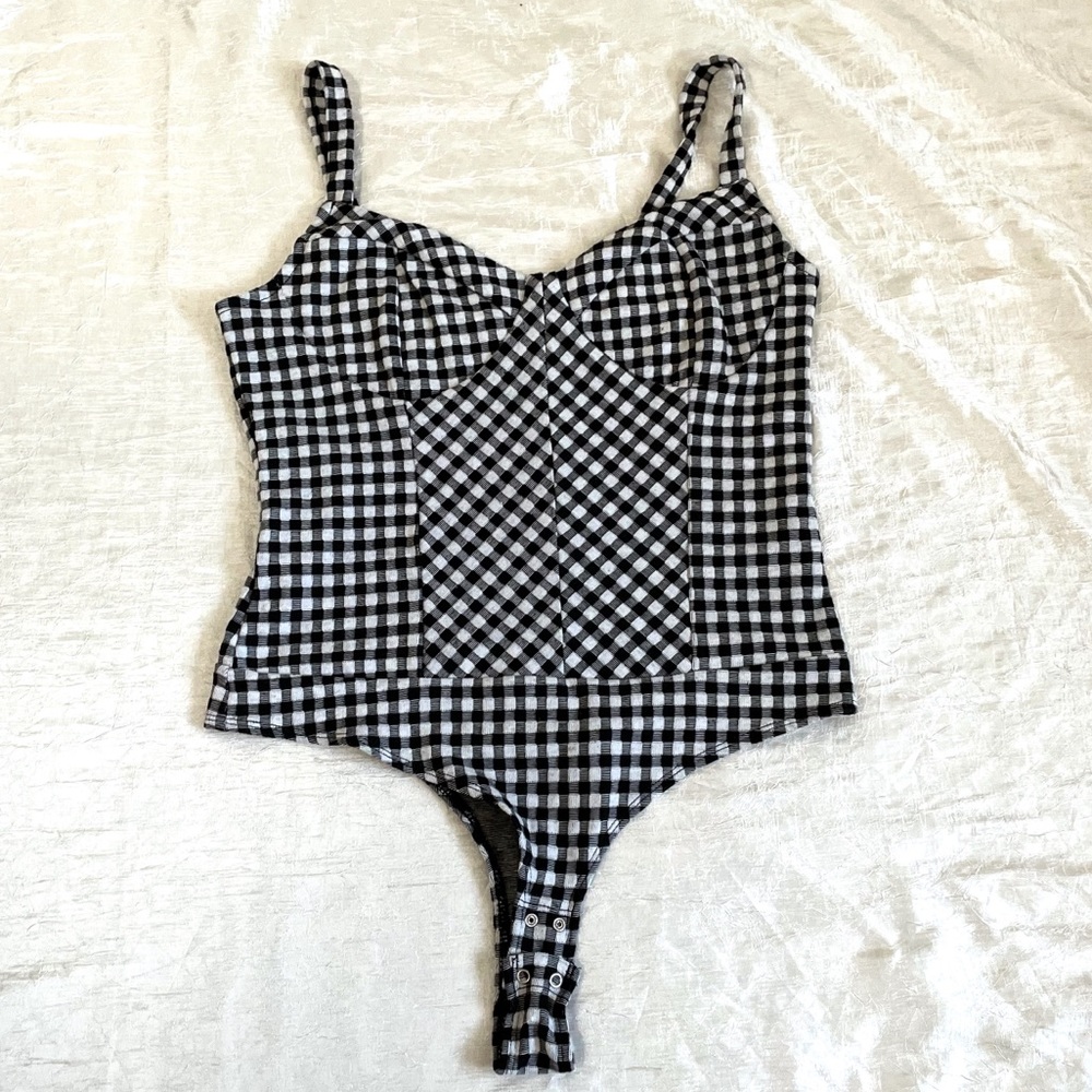 Dynamite black and white gingham snap closure bodysuit